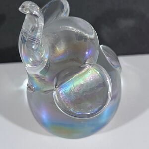 Rare! Art Glass Elephant Paperweight Iridescent Trunk Up Good Luck Figurine